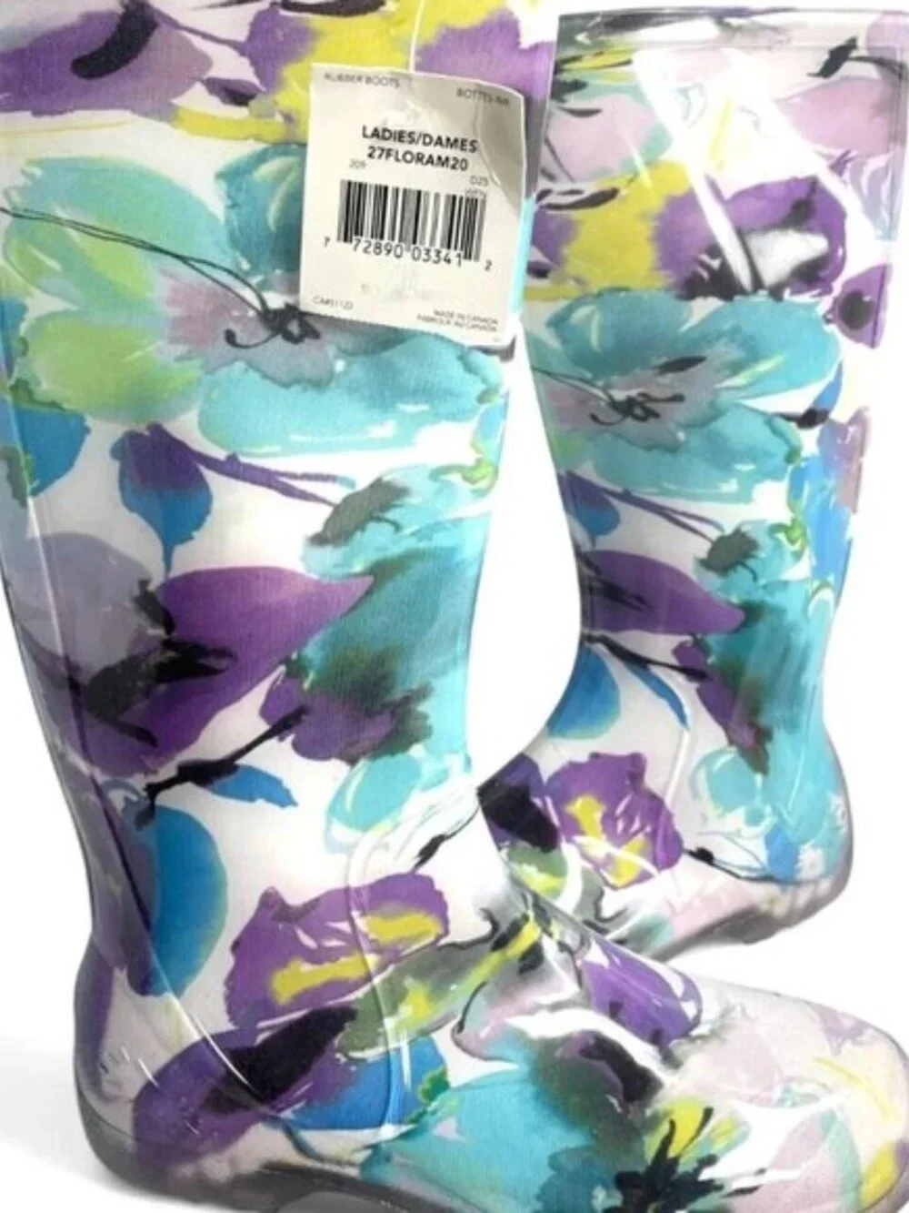 New George Made In Canada Floral Garden Rain Waterproof Boots Women's 6